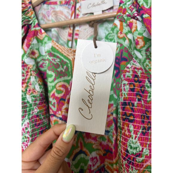 NWT Cleobella Aminah Puff Sleeves Smocked Cropped Top in Print Panama - Picture 6 of 11